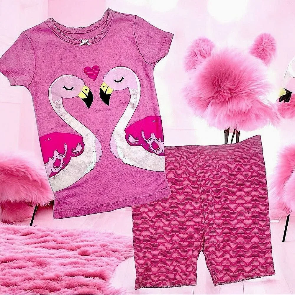 Kid’s Headquarters l 2 pair l Mix & Match l Girl’s PJ’s l Pink w/ Flamingo l 6/7